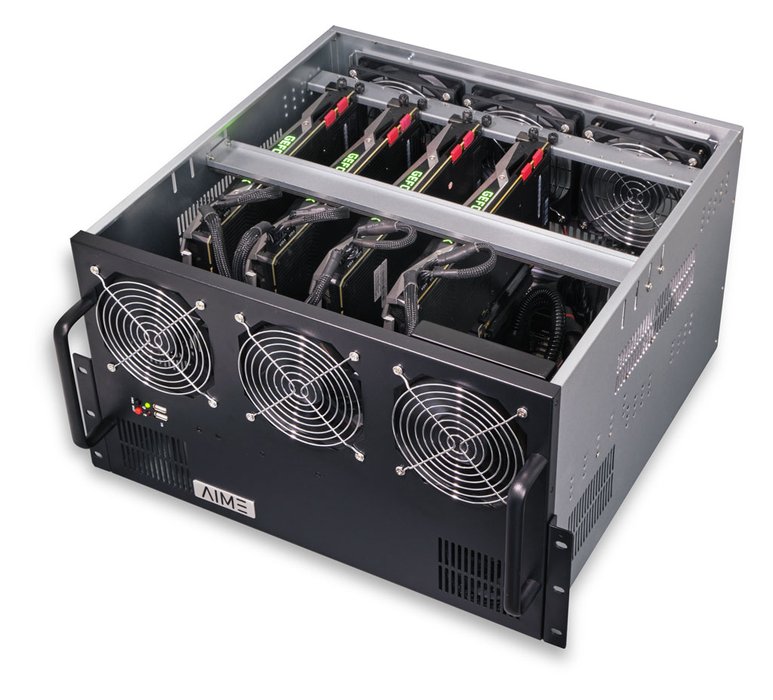 AIME R410 Multi-GPU Server - inside view
